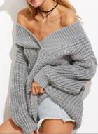 Oasap V Neck Off Shoulder Solid Color Knit Sweater