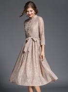Oasap 3/4 Sleeve Lace Midi Dress With Belt