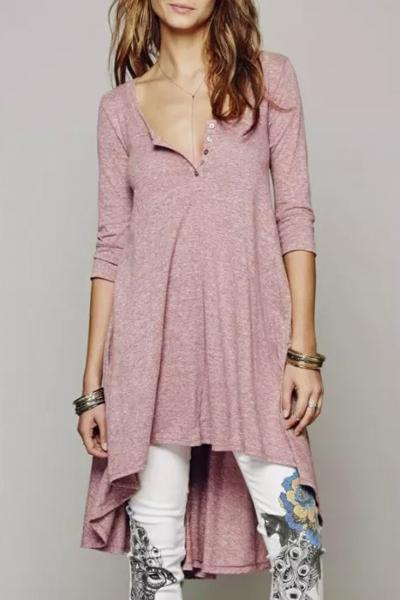 Oasap Fashion Button Decoration High Low Dress