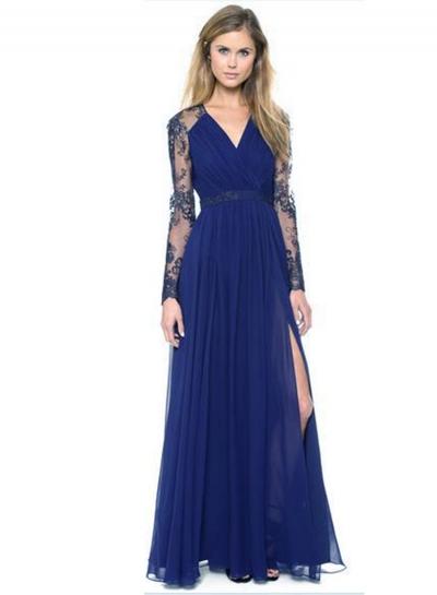 Oasap Lace Panel Chiffon Maxi Prom Dress