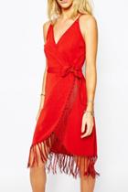 Oasap Fashion Deep V Tassel Spaghetti Strap Dress