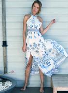 Oasap Bohemian Halter Sleeveless Floral Printed Maxi Dress