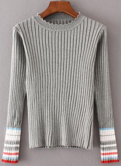 Oasap Round Neck Long Sleeve Slim Sweater