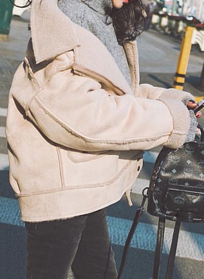 Oasap Fashion Solid Loose Fit Suede Jacket