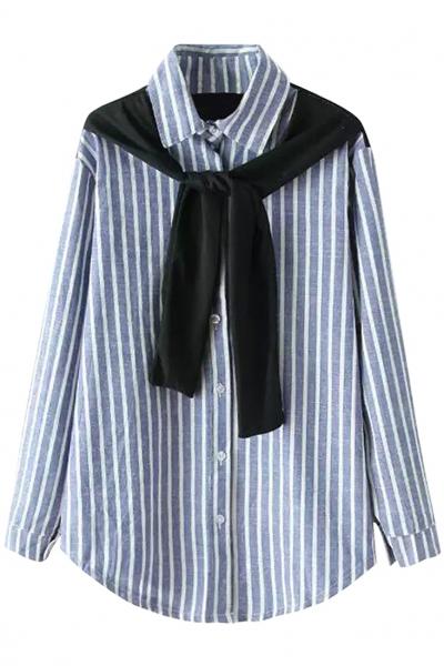 Oasap Stripe Print Front Panel Button Down Shirt