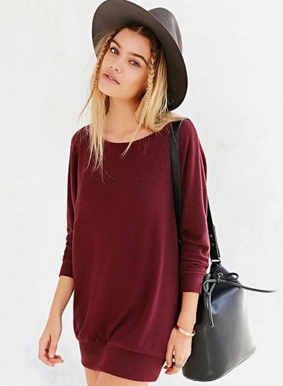 Oasap Batwing Sleeve Solid Color Slim Fit Dress