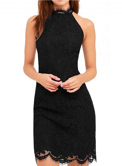 Oasap Off Shoulder Sleeveless Lace Bodycon Dress