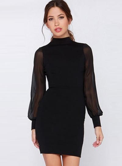 Oasap Women's Cut Back Mesh Contrast Bodycon Dress