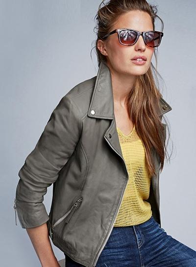 Oasap Pu Leather Zip Trim Jacket