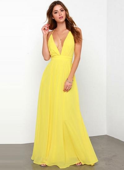 Oasap Spaghetti Strap Deep V Neck Backless Maxi Dresses