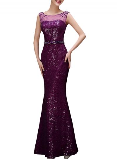 Oasap Mesh Paneled Sequin Trim Prom Dress