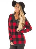 Oasap V Neck Long Sleeve Plaid Loose Fit Knit Tee