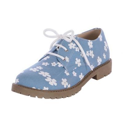 Oasap Round Toe Lace Up Flat Heels Floral Shoes