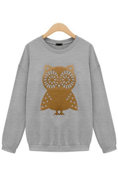 Oasap Relaxed Owl Graphic Sweatshirt