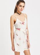 Oasap Spaghetti Strap Floral Printed Mini Fringed Dress With Belt