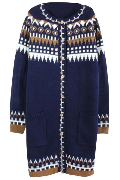 Oasap Zigzag Geo Print Knit Cardigan