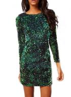 Oasap 3/4 Sleeve Solid Color Sequin Bodycon Mini Dress