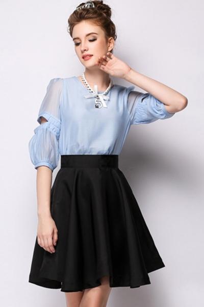 Oasap Sweet Cutout Short Sleeves Blouse