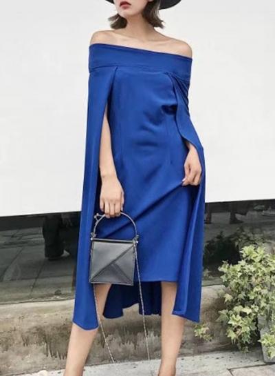 Oasap Off Shoulder Solid Cape Dress
