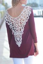 Oasap Chic Hollow Out Lace Back Side Slit Knit Tee