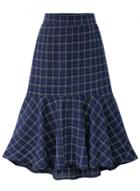 Oasap Fashion High Waist Plaid Ruffle Midi Skirt