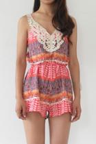 Oasap Print Lace Paneled Cami Romper