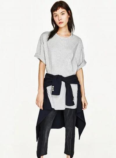 Oasap Grey Plus Loose Tee Shirt
