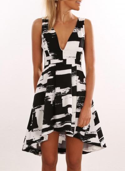 Oasap V Neck Sleeveless Backless High Low A-line Dress