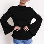 Oasap Mock Neck Flare Sleeve Solid Color Sweater