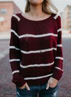 Oasap Casual Striped Knit Pullover Sweater