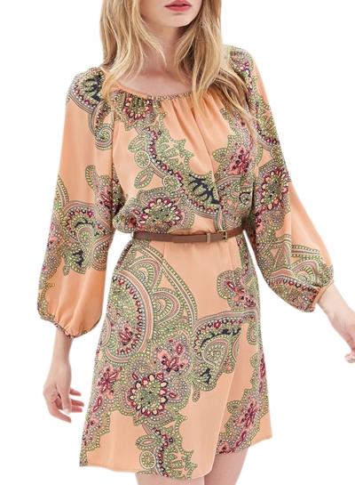 Oasap Women's Vintage Floral Print Lantern Sleeve Chiffon Dress