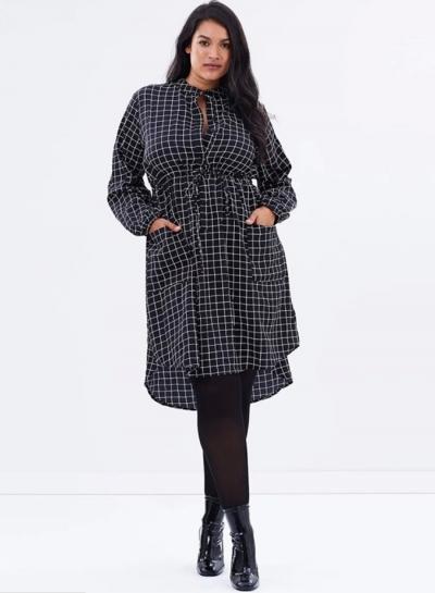 Oasap Plus Size Plaid Shirt Dress