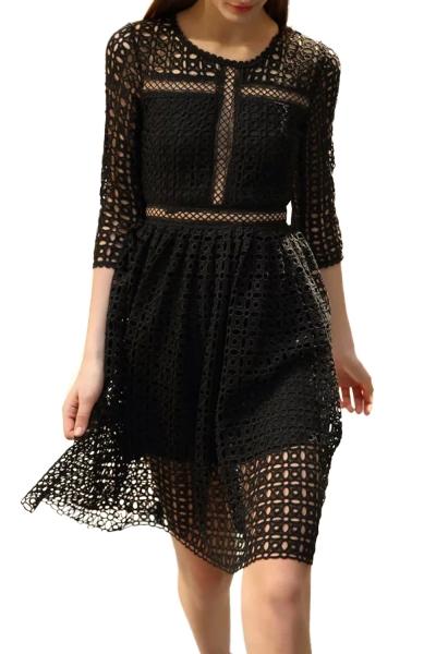 Oasap Women's Hollow Out Three Quarter Sleeve A Line Dress