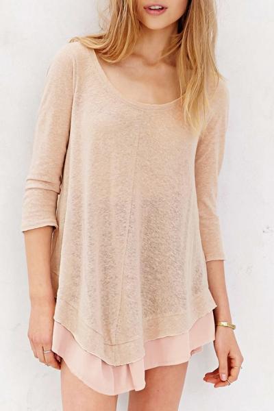 Oasap Stylish Chiffon Paneled Button Back Asymmetric Dress