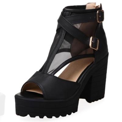 Oasap Peep Toe Buckle Platform Block Heels Sandals