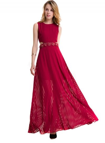Oasap Round Neck Slim Chiffon Prom Dress