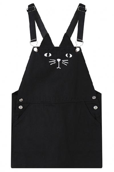 Oasap Cute Cat Printed Denim Overall Mini Dress For Woman