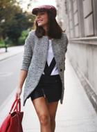 Oasap Long Sleeve One Button Houndstooth Coat