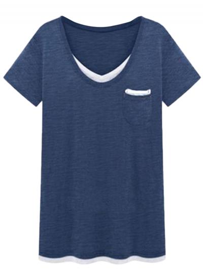 Oasap Women's Simple Color Block V Neck Knit Tee