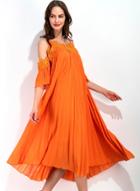 Oasap Off Shoulder Spaghetti Strap Lace Crochet Pleated Dress