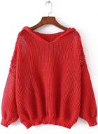 Oasap V Neck Hollow Out Solid Hooded Knit Sweater