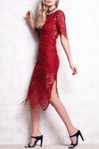 Oasap Cut-out Back Floral Lace Print Frayed Body-con Dress