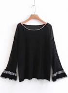 Oasap Round Neck Flare Sleeve Solid Sweaters