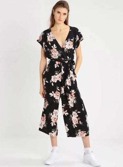 Oasap V Neck Floral Print Wide Leg Jumpsuit