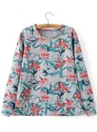 Oasap Round Neck Long Sleeve Floral Printed Sweatshirt