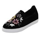 Oasap Round Toe Floral Rhinestone Loafer Shoes