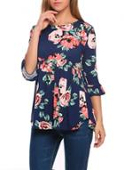 Oasap Round Neck Half Sleeve Floral Printed Tops