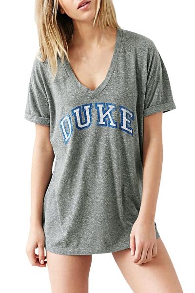 Oasap Women's V Neck Short Sleeve Letter Print Loose Fit Tee