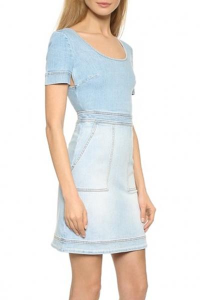 Oasap Glamorous Short Sleeve Cross Back Patchwork Hollow Out Dress