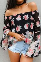 Oasap Wishful Off Shoulder Floral Long Sleeve Blouse